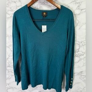 JM Collection Teal V-Neck Sweater
